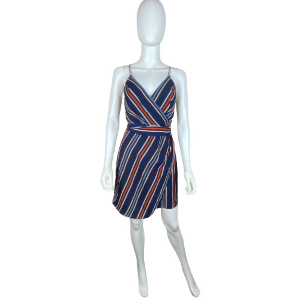 ESSUE Navy Blue Striped Wrap Dress Size M